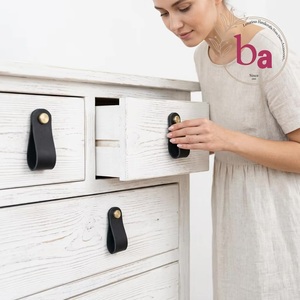 Poignées de tiroir et de porte en cuir et métal de style moderne de luxe européen pour armoire, cuisine, commode, maison, bureau - Product Image 4