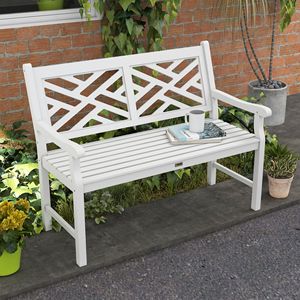 Panca da esterno bianca in legno Respite da 110 cm con telaio in alluminio pressofuso per giardini, terrazze, centri commerciali e parchi - Product Image 2