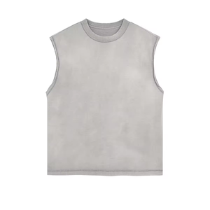 Wholesale Premium Cotton Knitted Tank Top for <b>Men</b> Sleeveless T-Shirt with Front Custom Logo Gym Fitness <b>Running</b> Sports <b>Vest</b> - Product Image 5