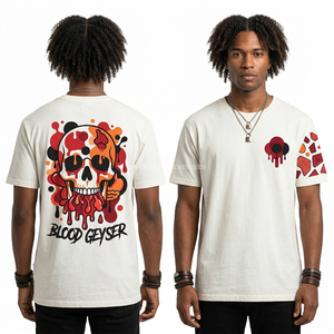 T-shirt bleu ciel épais avec motif géométrique crâne Brain Blast – Streetwear homme – Service de fabrication sur mesure pour fournisseurs - Product Image 2