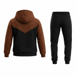 ชุดวอร์มผู้ชายสีน้ำตาลและสีดำ เสื้อฮู้ดซิปพร้อมกางเกงจ็อกเกอร์ ทรงเข้ารูป สวมใส่สบาย เหมาะสำหรับออกกำลังกาย วิ่ง และเล่นกีฬา - Product Image 4