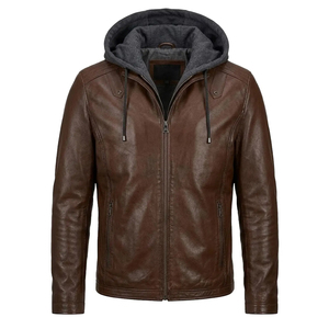 <b>Men's</b> PU Leather <b>Jacket</b> Hooded Motorcycle Slim Fit Casual <b>Men</b> Winter <b>Biker</b> Hooded Leather <b>Jacket</b> - Product Image 5