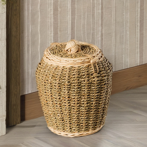 ตะกร้าใส่ของจากหญ้าทะเลทำด้วยมือมาใหม่พร้อมฝาปิดที่จัดระเบียบผ้าทอเป็นมิตรกับสิ่งแวดล้อมสำหรับบ้านและสำนักงานจากเวียดนาม - Product Image 2