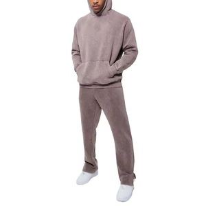 Nuevo Conjunto Deportivo Informal de Invierno para Hombre, Sudadera con Capucha y Pantalones Deportivos 100% Algodón, Lavado Ácido - Product Image 1