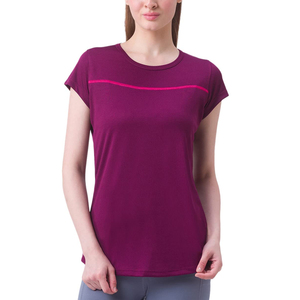 Camiseta de Manga Corta con Cuello Redondo para Mujer, Color Morado, Corte Regular, Tejido de Punto, Color Sólido, Secado Rápido, Deportiva, Primavera Verano - Product Image 1