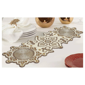 Camino de Mesa Moderno con Bordado de Cuentas y Diseño de Plantas, Hecho a Mano, Ecológico, Reutilizable, de Tela de Poliéster, Personalizable - Product Image 1