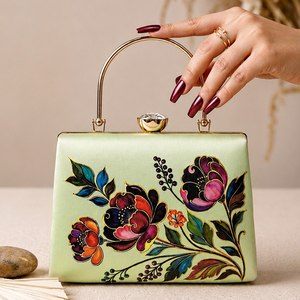 <b>Green</b> Floral Embroidered Designer Clutch Bag Elegant Evening <b>Purse</b> for Women Festive Wear - Product Image 2