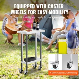 Tavolo da Lavoro in Acciaio Inox Resistente 24 X 12 X 38 Pollici, Capacità di Carico 500 LBS, 4 Ruote, 3 Altezze Regolabili, per Cucina Commerciale - Product Image 4