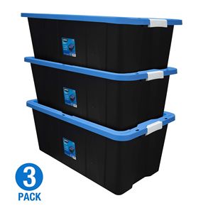 Ensemble de 3 bacs de rangement en plastique robustes de 40 gallons avec couvercle bleu, de haute qualité, pour la maison ou le bureau - Product Image 1