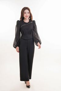 Chemise Peplum Tweed moderne de haute qualité pour femmes Style d'affaires respirant tissé à manches longues pour l'été automne printemps - Product Image 5