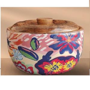 Tazón para Servir Frutas de Diseño Moderno con Tapa, Tazón de Madera con Acabado Esmaltado, Tazón Redondo para Mezclar Ensaladas para Catering - Product Image 4