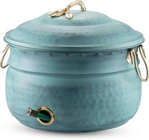 Urna de Almacenamiento de Mangueras de Agua de Metal Martillado Turquesa con Asas, Organizador Decorativo para Jardín Exterior - Product Image 1