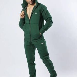 Ensemble de survêtement à capuche en polyester à expédition rapide, veste d'entraînement personnalisée à fermeture éclair intégrale et pantalon de jogging fuselé, vêtements de sport pour la gym, vente en gros - Product Image 5