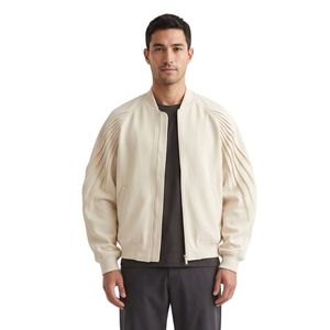 Chaquetas Bomber Personalizadas para Hombre de Poliéster con Estampado Abstracto Naranja, Chaquetas Bomber con Mangas Gráficas en Negro y Beige - Product Image 6