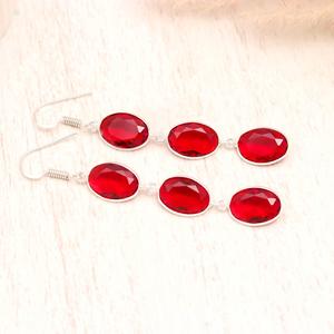 925 Sterling <b>Silver</b> Red Garnet Long Drop <b>Earrings</b>, Oval Cut Multi Stone <b>Dangle</b> <b>Earrings</b>, Natural Garnet Gemstone Jewelry for Wom - Product Image 4
