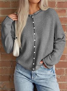 Cárdigan Gris de Punto, Color Sólido, Manga Larga, Cierre de Botones, Suéter Otoñal, 100% Acrílico, Corte Regular - Product Image 6