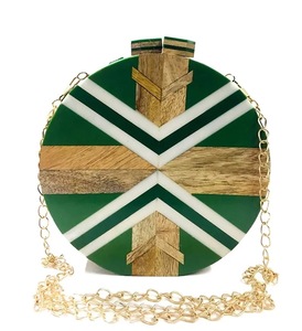 Wood Pattern Resin Clutch Bag Artistic Geometric Design <b>Gold</b> Chain Handle Fashion Statement Accessory - Product Image 3
