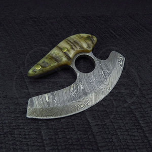 Cuchillo Ulu de Acero de Damasco Hecho a Mano, Cuchillo de Cocina y para Exteriores de Hoja Fija Estilo Alaska, con Funda, Cuchillos Ulu Profesionales de Alaska - Product Image 1