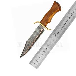 Couteau Bowie artisanal en cuivre damas – Couteau de chasse personnalisé de 18 pouces avec manche en bois de cerf et étui en cuir de qualité supérieure - Product Image 5