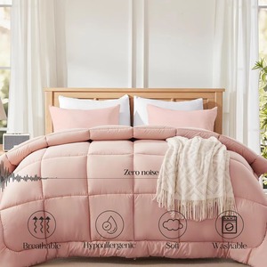 ผ้านวมสีชมพูเรียบง่าย ซักเครื่องได้ ใช้ในบ้าน ดีไซน์เย็บติดกันเป็นชุด - Product Image 3