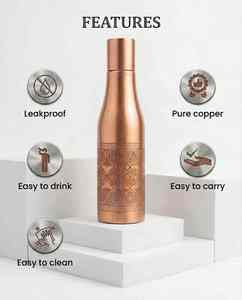 Botella de agua de cobre martillada a mano, diseño tradicional, portátil, para viaje, botella de cobre única con trabajo martillado. - Product Image 6