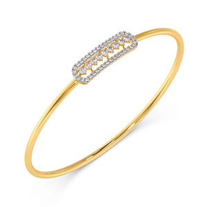 <b>Floating</b> Row Diamond Bangle with Yellow Gold Slim Band and Elongated Geometric <b>Frame</b> Design - Product Image 1