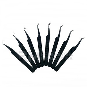 Pince à épiler pour extensions de cils en acier inoxydable de haute qualité RMI, 45 degrés, logo personnalisé, emballage d'usine, pince à épiler à pointe en fibre pour cils - Product Image 2