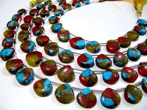 Perles de pierre naturelle en turquoise coquillage en forme de cœur, 12 mm, taille standard, brin de 8 pouces de long, multicolores - Product Image 2