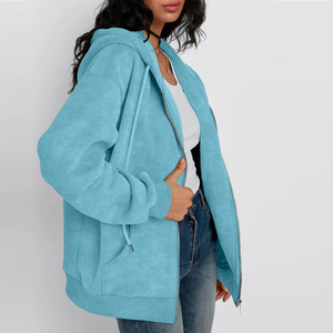 Sudadera con capucha y cremallera Solomon para mujer, 100% poliéster, forro polar, informal, manga larga, estilo urbano, invierno, logotipo personalizado - Product Image 4