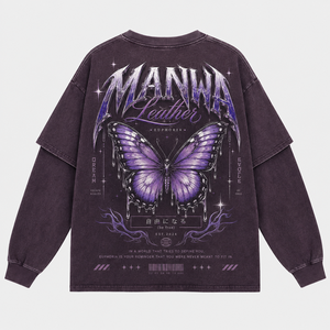 เสื้อยืดแขนยาวทรงโอเวอร์ไซส์ผ้ายีนส์สำหรับผู้ชาย MANWA พร้อมลายพิมพ์ฟอยล์ สไตล์สตรีท คอกลม โลโก้ด้านหลัง ราคาถูก รับผลิตแบบ OEM - Product Image 6