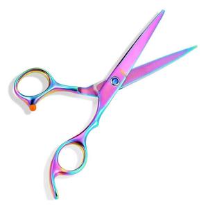 Ciseaux de coiffure professionnels Morje Surgical en acier inoxydable 440C, lame tranchante, pour droitiers, manche moyen, finition arc-en-ciel, 28 - Product Image 1