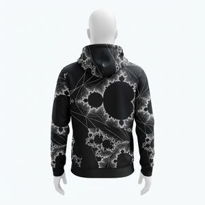 <b>Mens</b> <b>Black</b> Pullover Hoodie With White Abstract Fractal Print Custom Streetwear <b>Sweatshirt</b> - Product Image 4