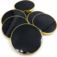 Sous-verre en agate noire naturelle, bord doré, poli, rond, 8-10 cm, durable, décoration Feng Shui pour la maison, cadeau