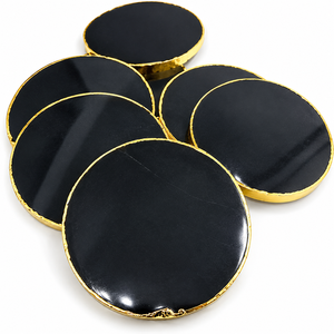 Natural Black <b>Agate</b> <b>Coaster</b> Gold Edge Polished Stone Round Plate Crystal <b>Coaster</b> Home Decor Gift Wholesale Supplier Manufacturer - Product Image 3