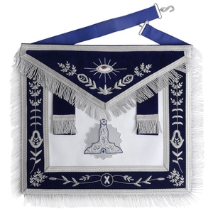 Tablier d'officier de Loge Bleue pour Gardien Supérieur avec franges argentées et languettes latérales, Régalia Maçonnique, Vêtement de Loge Cérémoniel de Qualité Supérieure pour Franc-Maçon - Product Image 1