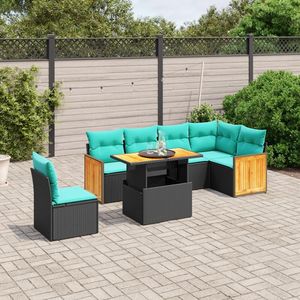 Divano da 7 pezzi in Poly Rattan nero con cuscini eleganti mobili da esterno - Product Image 1
