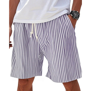 Minimalist <b>Men</b> Blue White Striped Beach Shorts Casual Drawstring Swim <b>Trunks</b> <b>For</b> Summer Daily Wear Vacation Oversized Shorts - Product Image 4