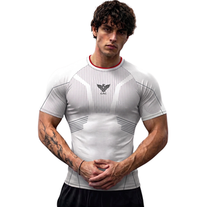 <b>Mens</b> Slim Fit Short Sleeve Compression Sports Shirt 200 Grams Front Quick Dry Breathable <b>Stretch</b> Athletic Training Running Print - Product Image 1