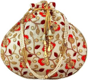 Nouvelle arrivée : Sac Potli fait main au design original avec broderie, style indien, sac à cordon Potli pour cadeau de mariage, chaîne tressée - Product Image 4