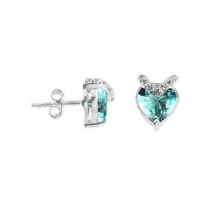 Natural Ceylon Parti Sapphire Heart <b>Dangle</b> Stud <b>Earrings</b> 925 Sterling <b>Silver</b> Handmade Jewelry Gift For Her - Product Image 4