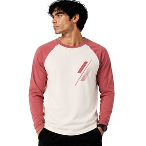 <b>White</b> And Dusty Rose Raglan Long Sleeve T Shirt Men Premium Cotton Crew Neck Graphic Baseball Tee Custom OEM Streetwear Apparel - Product Image 1