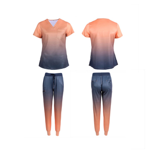 2026 Trendy Women Medical <b>Scrub</b> Sets Ombre V-Neck Tops With Pants Hospital <b>Uniforms</b> For Nurses Polyester Cotton Knitted Fabric - Product Image 2