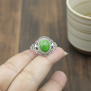 Anillo Vintage Ovalado de Cobre Verde Turquesa y Plata 925 para Mujer y Hombre, Joyería Boho Hecha a Mano, Anillo Unisex Chapado en Oro Rosa y Oro Amarillo - Product Image 5