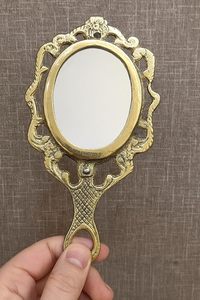 Vintage Pure Brass Handheld Mirror with Handle Antique Gold Finish Decorative Makeup Vanity Mirror - Product Image 4
