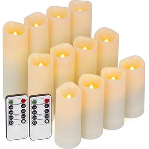 Enido – Lot de 12 bougies LED sans flamme avec télécommande et minuterie, étanches pour l'extérieur, lumières électriques vacillantes pour une ambiance chaleureuse à la maison - Product Image 1