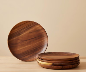 Plato Redondo de Madera Natural para Servir – Plato Resistente para Postres y Bocadillos – Vajilla Rústica para Mesa de Cocina - Product Image 1