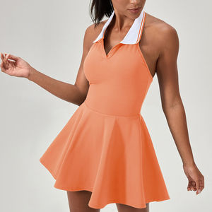 Vestido de Pádel Personalizado para Mujer, Estilo Halter sin Espalda, Cuello Polo, Colores en Contraste, Vestido Deportivo, Tallas Grandes, Ropa Deportiva de Tenis - Product Image 5