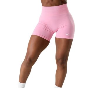 Shorts de sport pour femme rose clair, taille haute, sans couture, à compression, extensibles, pour la gym et le fitness - Product Image 1
