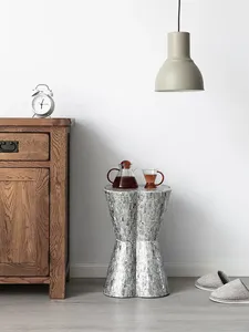 Silver Smoke <b>Grey</b> White Clover Hourglass Stools Mother of Pearl Handcrafted Mosaic <b>Small</b> <b>Side</b> <b>Table</b> Living Room Bedroom Decor - Product Image 2