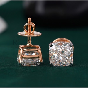 8.12 CT <b>Cushion</b> Cut Lab Grown Diamond Stud Earrings in 14K Rose Gold VVS1 Clarity with White Yellow and 10K Gold Options - Product Image 4